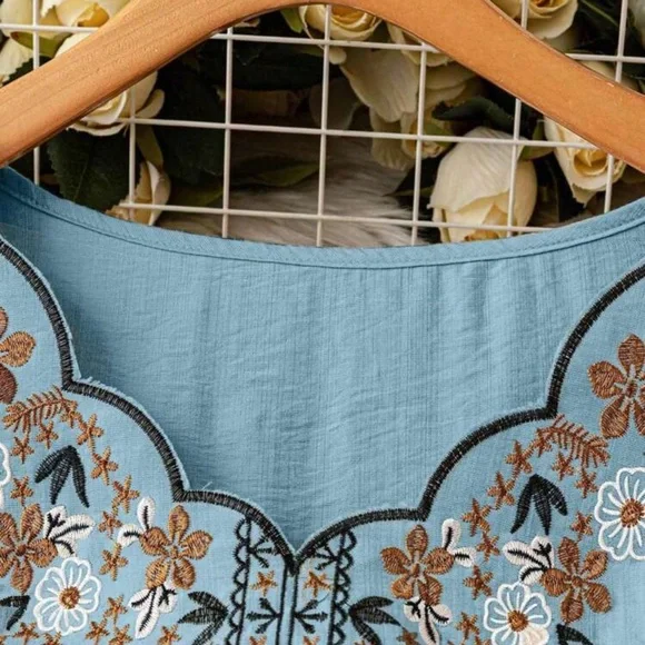 Embroidered Blue Women's Top - Picture 5 of 5